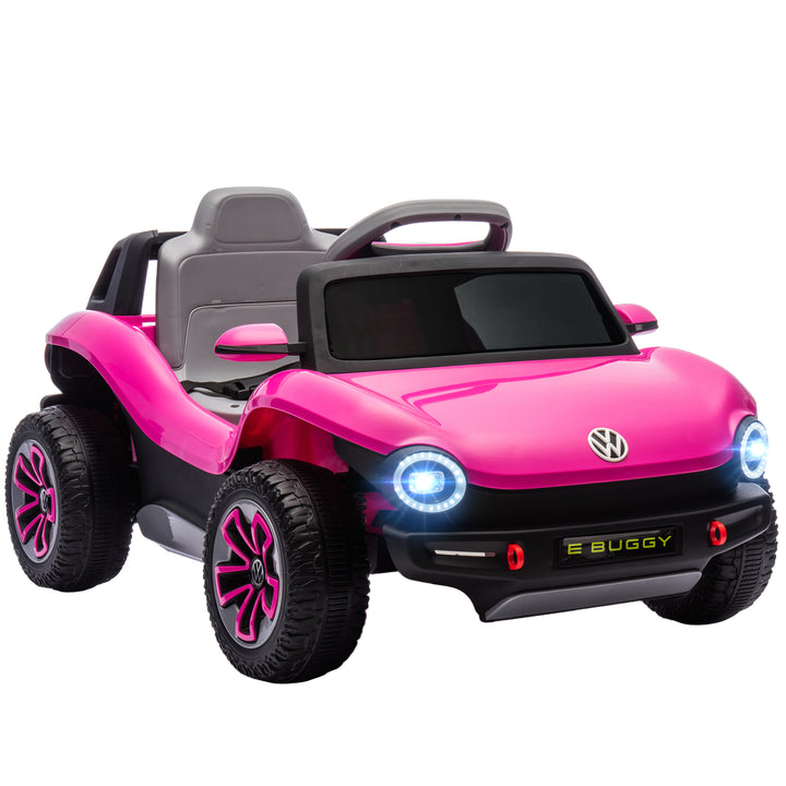 Carro Elétrico para Crianças acima de 3 Anos Volkswagen E-Buggy Bateria 12V com Controlo Remoto 2,4 G Rodas com Suspensão Faróis LED Música USB e Motor Duplo 98x56,5x47 cm Rosa