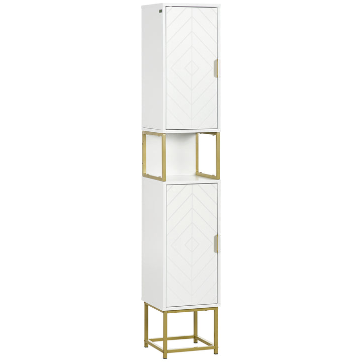 Coluna Casa de Banho Móvel Auxiliar Casa de Banho Armário Casa de Banho com 2 Portas Compartimento e Prateleiras Ajustáveis Anti-Tombo Estilo Moderno 30x30x170,7 cm Branco