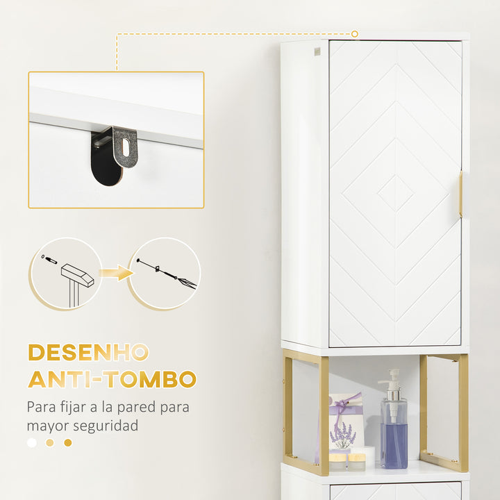 Coluna Casa de Banho Móvel Auxiliar Casa de Banho Armário Casa de Banho com 2 Portas Compartimento e Prateleiras Ajustáveis Anti-Tombo Estilo Moderno 30x30x170,7 cm Branco