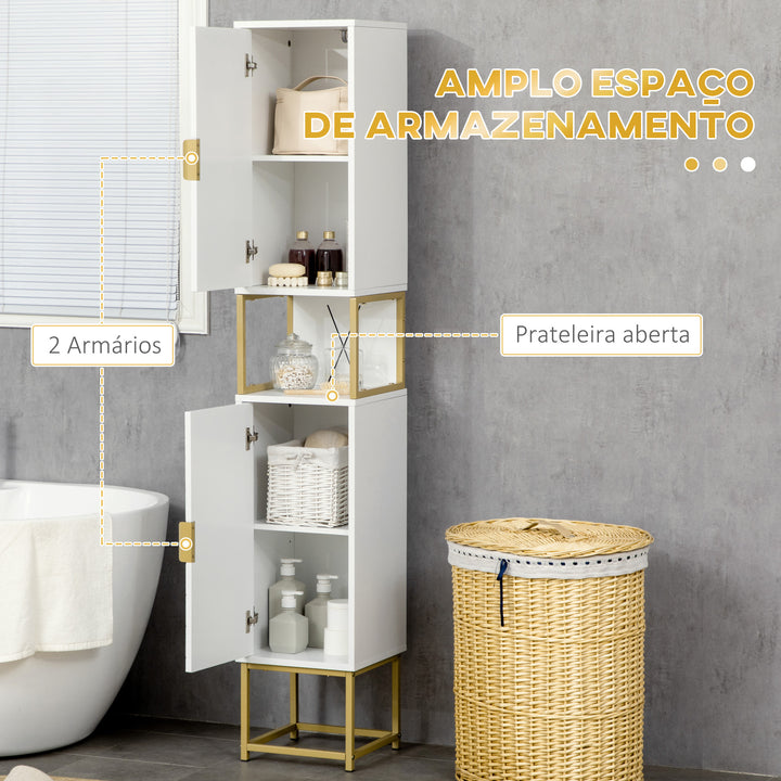 Coluna Casa de Banho Móvel Auxiliar Casa de Banho Armário Casa de Banho com 2 Portas Compartimento e Prateleiras Ajustáveis Anti-Tombo Estilo Moderno 30x30x170,7 cm Branco