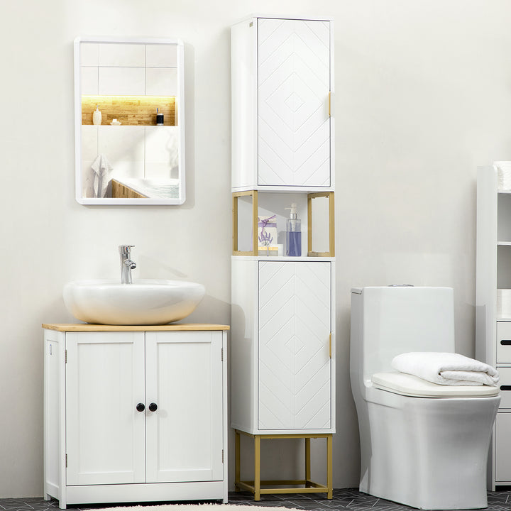 Coluna Casa de Banho Móvel Auxiliar Casa de Banho Armário Casa de Banho com 2 Portas Compartimento e Prateleiras Ajustáveis Anti-Tombo Estilo Moderno 30x30x170,7 cm Branco