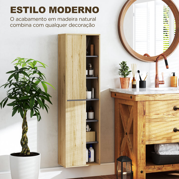 Coluna Casa de Banho de Parede Armário Alto Casa de Banho com Compartimentos Abertos e 2 Portas Móvel Casa de Banho 40x24x141,5 cm Madeira