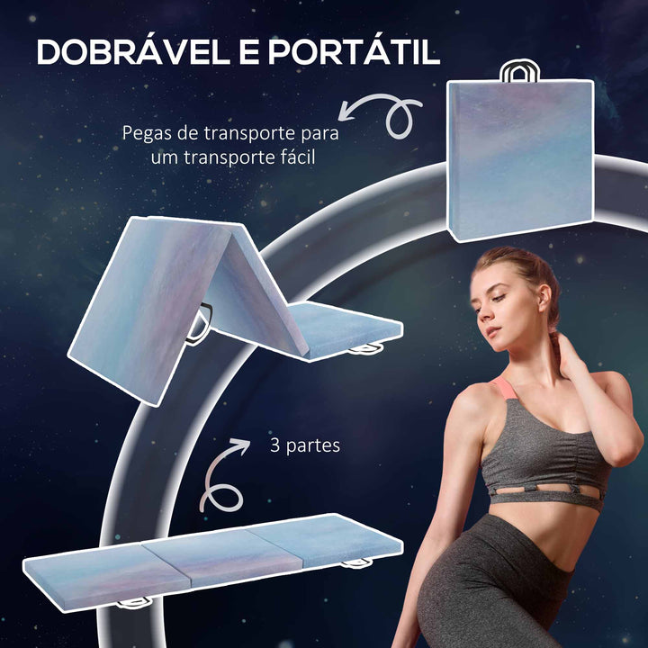 Tapete de Ginástica Dobrável com Espessura de 5 cm Tapete de Exercício 180x60x5 cm com Alças de Transporte Tapete para Yoga Aeróbica Artes Marciais Azul Degradê