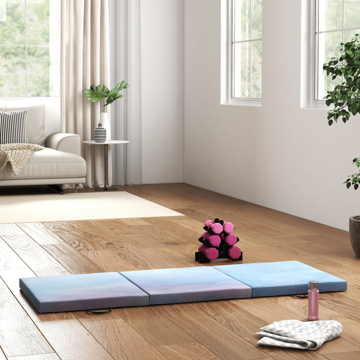 Tapete de Ginástica Dobrável com Espessura de 5 cm Tapete de Exercício 180x60x5 cm com Alças de Transporte Tapete para Yoga Aeróbica Artes Marciais Azul Degradê