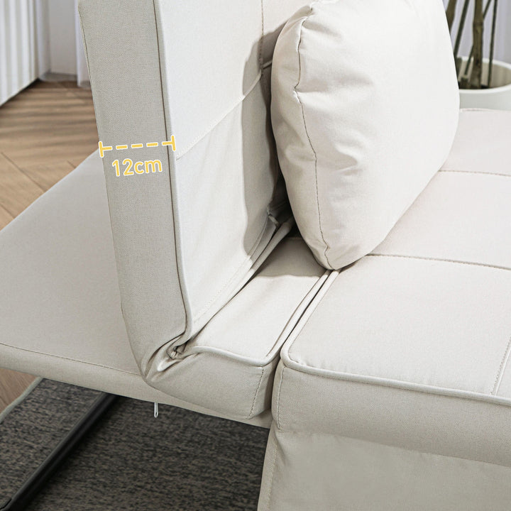Sofá Cama Individual 3 em 1 Estofado em Linho Sofá Reclinável em 5 Posições com Apoio para os Pés e Apoio para a Cabeça para Sala de Estar Carga Máxima 200kg 95x189x43 cm Branco Gelo
