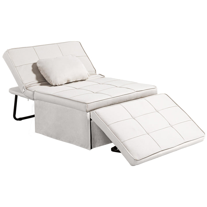 Sofá Cama Individual 3 em 1 Estofado em Linho Sofá Reclinável em 5 Posições com Apoio para os Pés e Apoio para a Cabeça para Sala de Estar Carga Máxima 200kg 95x189x43 cm Branco Gelo