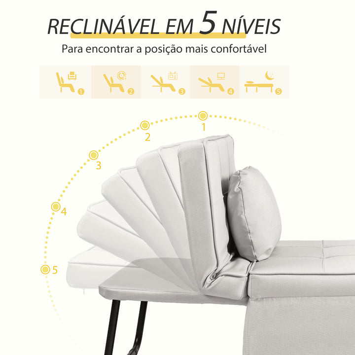 Sofá Cama Individual 3 em 1 Estofado em Linho Sofá Reclinável em 5 Posições com Apoio para os Pés e Apoio para a Cabeça para Sala de Estar Carga Máxima 200kg 95x189x43 cm Branco Gelo