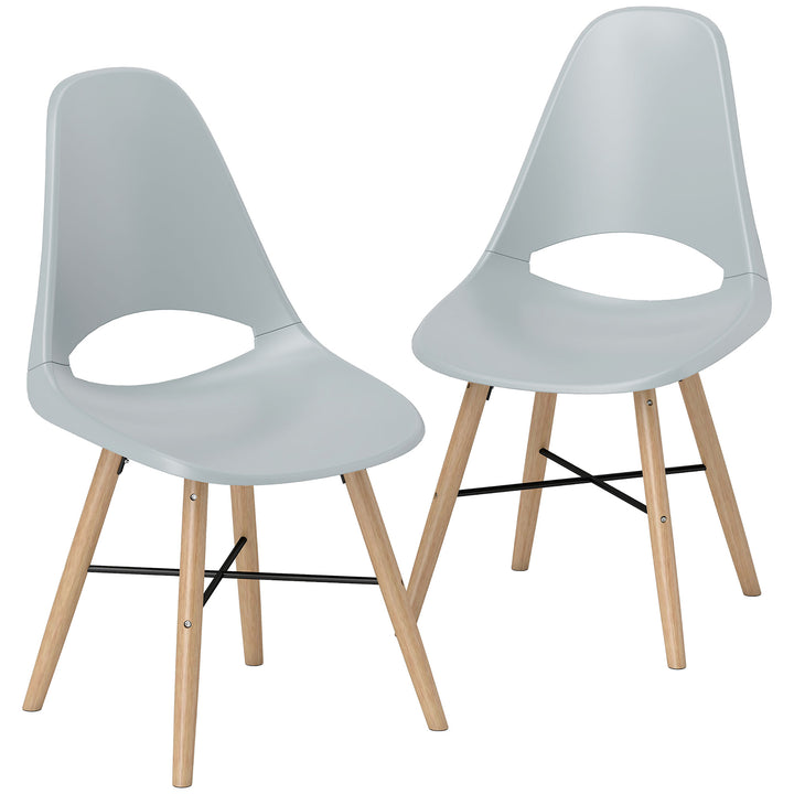 Conjunto de 2 Cadeiras de Jantar de Plástico Cadeiras de Cozinha Modernas com Encosto Curvado e Pés em Madeira de Borracha para Sala de Estar Quarto 47x49x84 cm Cinzento