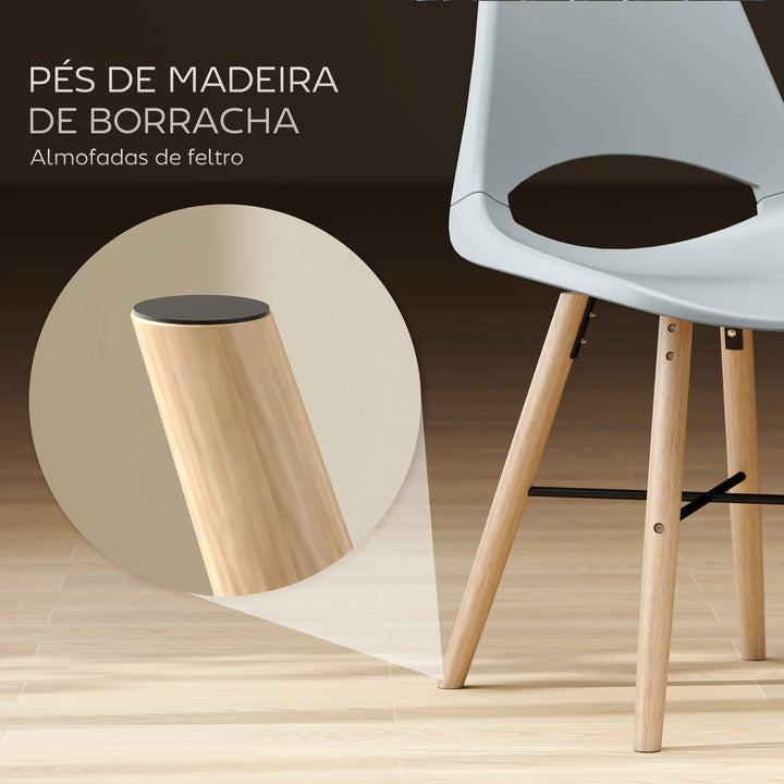 Conjunto de 2 Cadeiras de Jantar de Plástico Cadeiras de Cozinha Modernas com Encosto Curvado e Pés em Madeira de Borracha para Sala de Estar Quarto 47x49x84 cm Cinzento