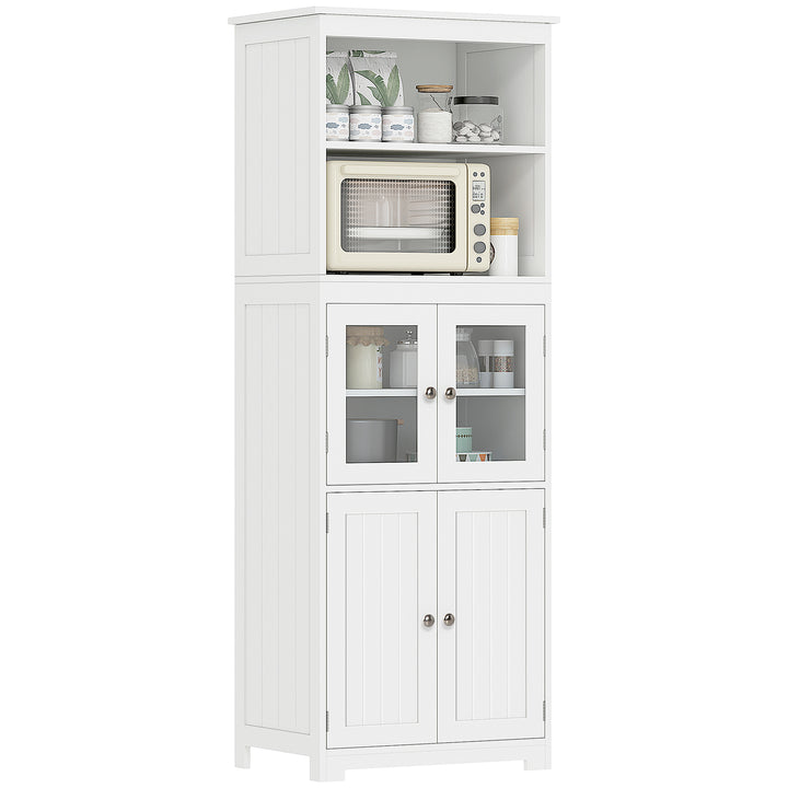 Armário de Cozinha com 2 Portas de Vidro Temperado 2 Prateleiras Abertas e Armário com Prateleira Ajustável para Sala de Estar 60x30x162 cm Branco
