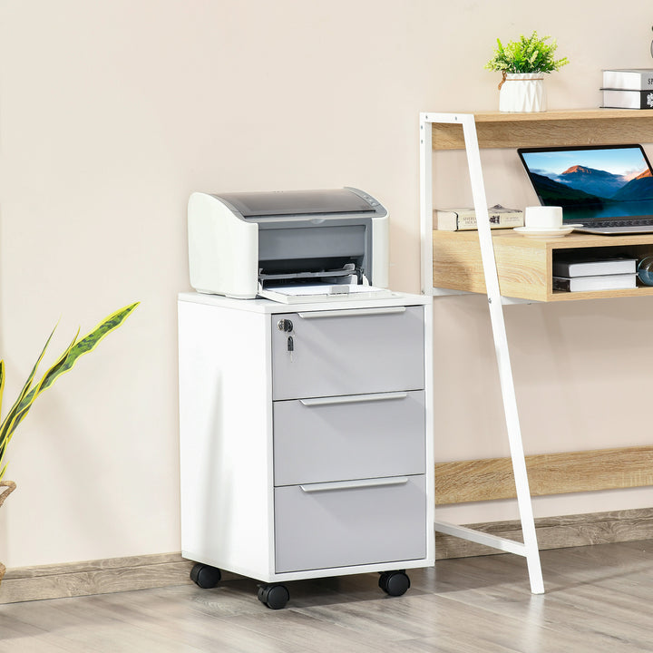 Armário de arquivo móvel para escritório com 3 gavetas Rodas de trava 40x40x63,5 cm Branco e cinza