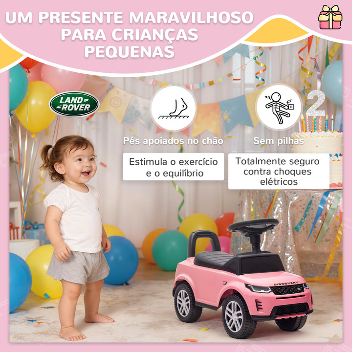 Carro Andador Infantil com Licença de Land Rover Carro Andador para Crianças de 18-36 Meses com Armazenamento Volante Buzina Sons de Motor 65,5x28x42 cm Rosa