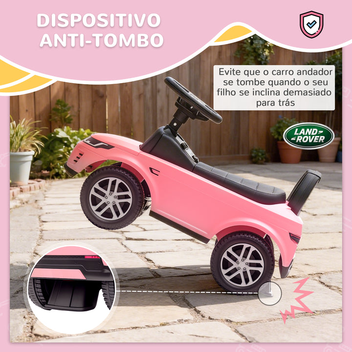 Carro Andador Infantil com Licença de Land Rover Carro Andador para Crianças de 18-36 Meses com Armazenamento Volante Buzina Sons de Motor 65,5x28x42 cm Rosa