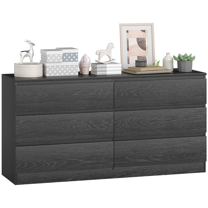 Cómoda com 6 Gavetas Estilo Moderno 140x40x71 cm Preto com Efeito Madeira