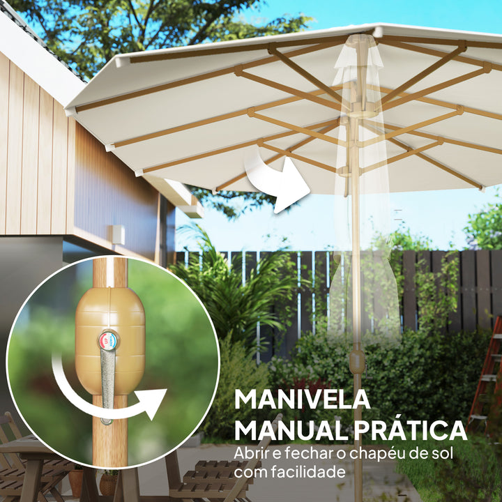 Chapéu de Sol Duplo 4,55x2,65 m Chapéu de Sol de Exterior com Manivela Manual Resistente e com Proteção Solar Chapéu de Sol Grande para Jardim Piscina Bege
