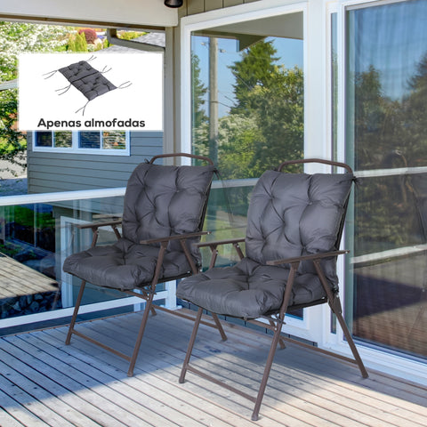 Conjunto de 2 Almofadas de Cadeira 50x98x8 cm Almofadas de Cadeira de Exterior com Encosto 6 Cordões de Fixação para Jardim Terraço Varanda Cinza Escuro