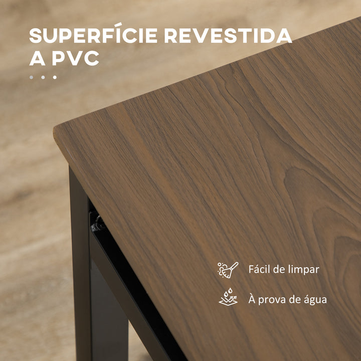 Conjunto de Mesa e Cadeiras de Refeição Mesa de Cozinha Retangular com 4 Cadeiras Estilo Moderno Estrutura Metálica para Espaços Pequenos Castanho Escuro e Preto