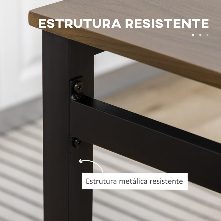 Conjunto de Mesa e Cadeiras de Refeição Mesa de Cozinha Retangular com 4 Cadeiras Estilo Moderno Estrutura Metálica para Espaços Pequenos Castanho Escuro e Preto