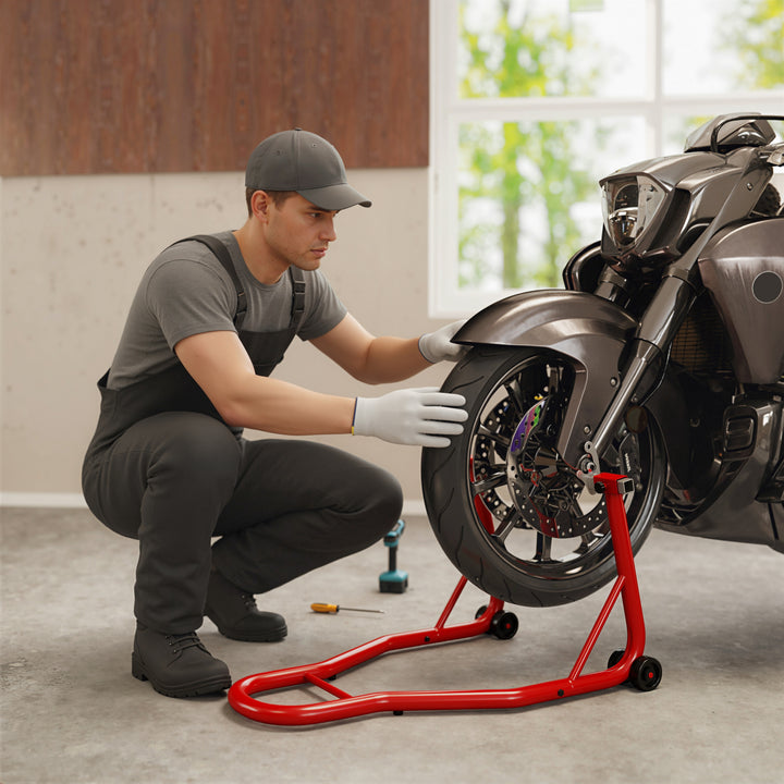 Descanso de Mota Suporte Traseiro Universal Portátil e Móvel – Cor Vermelho – Aço – 80x50x40 cm