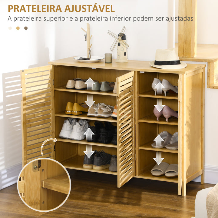 Sapateira de Entrada Armário Sapateira com 3 Portas de Persiana Prateleiras Ajustáveis para 16 Pares de Sapatos para Corredor Entrada 100x35x80 cm Natural