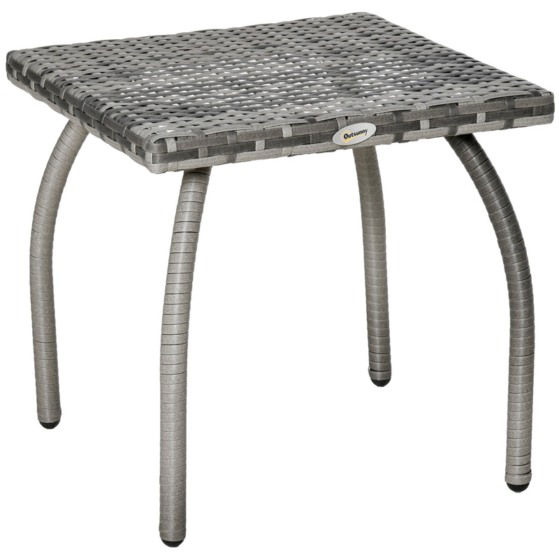 Mesa de Jardim de Vime Mesinha Auxiliar com Pés de Metal Capacidade 30 kg Mesa de Exterior para Pátio Terraço Varanda 45x45x44 cm Cinza