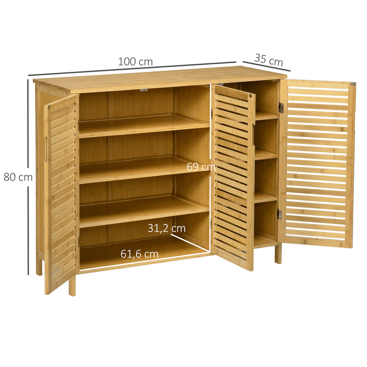 Sapateira de Entrada Armário Sapateira com 3 Portas de Persiana Prateleiras Ajustáveis para 16 Pares de Sapatos para Corredor Entrada 100x35x80 cm Natural