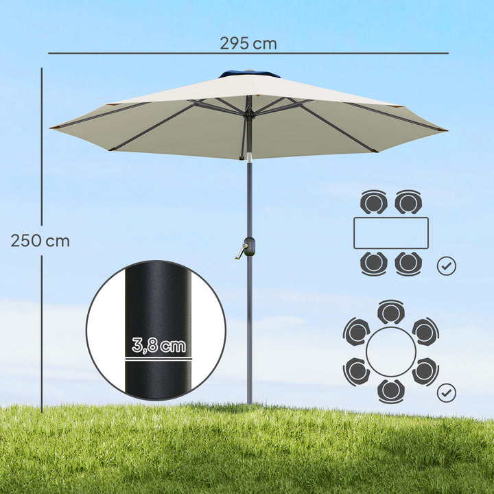 Chapéu de Sol de Jardim Ø300x250 cm com Manivela Chapéu de Sol Exterior com Mecanismo de Inclinação e Mastro Desmontável de Metal para Terraço Piscina Pátio Cinza