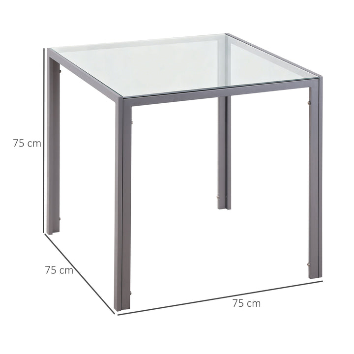 Mesa de Sala de Jantar de Cristal Mesa de Cozinha Quadrada para 4 Pessoas com Pés de Metal 75x75x75cm Cinza
