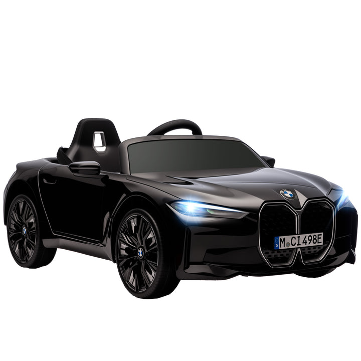 Carro Elétrico para Crianças 37-72 Meses com Licença BMW i4 Carro a Bateria 12V com Controlo Remoto Música MP3 Ecrã Luzes e Cinto de Segurança 115x67x45 cm Preto