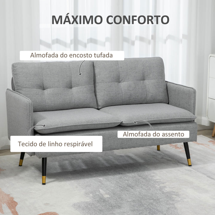 Sofá de 2 Lugares Sofá Moderno Estofado em Poliéster com 4 Almofadas Apoio para os Braços e Pés de Aço para Sala de Estar Escritório Carga Máxima 240 kg 139x68x80 cm Cinza