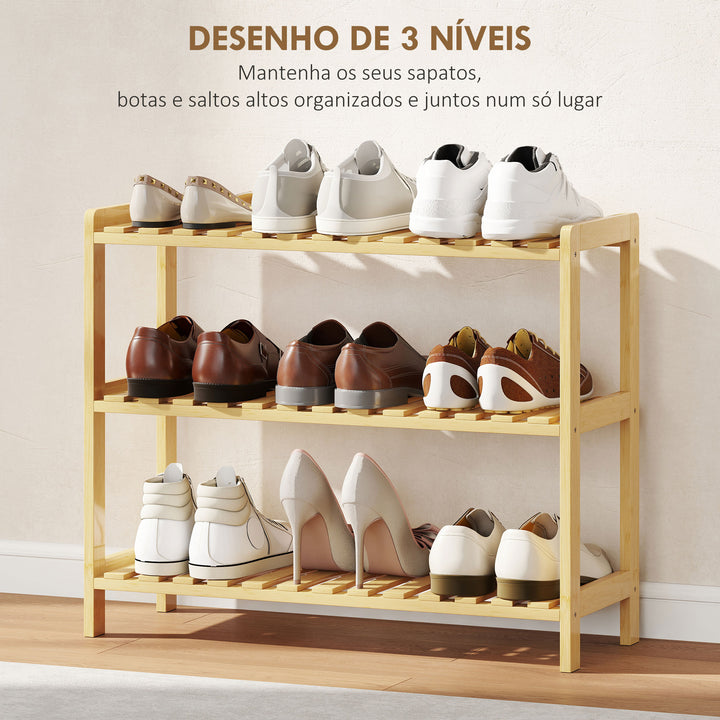 Sapateira de Madeira Estante para Sapatos de 3 Níveis para até 9 Pares de Sapatos para Entrada Corredor Dormitório 70x26x57,5cm Madeira