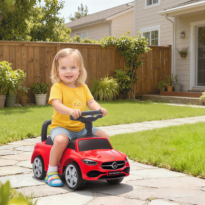 Carro Andador para Crianças de 18-36 Meses Mercedes-Benz Classe C Carro de Passeio com Buzina Volante Sons de Motor e Espaço de Armazenamento 65x28x39 cm Vermelho