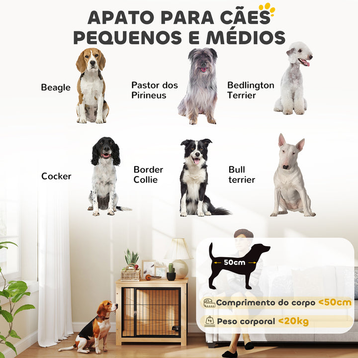 Gaiola para Cães Mesa Auxiliar Moderna Casa para Animais com 2 Portas Suporte Giratório com 2 Tigelas e Estrutura de Aço para Cães Médios 80x60x68 cm Carvalho