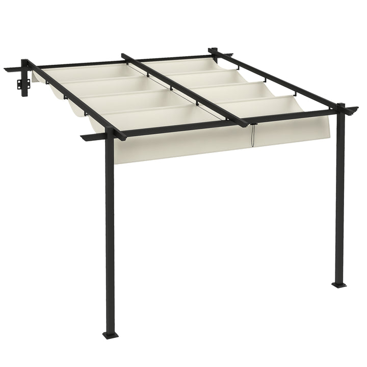 Pérgola de Parede 3x3 m Pérgola de Jardim com Teto Retrátil de Poliéster e Estrutura de Aço para Festas Casamentos Creme e Cinza Escuro