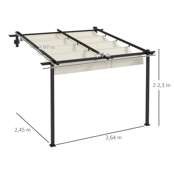 Pérgola de Parede 3x3 m Pérgola de Jardim com Teto Retrátil de Poliéster e Estrutura de Aço para Festas Casamentos Creme e Cinza Escuro