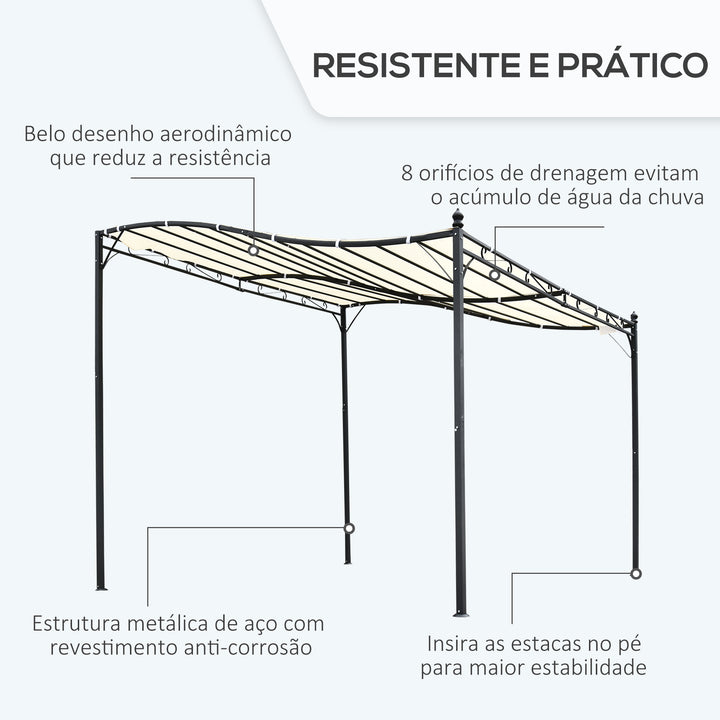 Pérgola para Jardim 297x297x250cm de Parede Curva Aço e Poliéster Creme