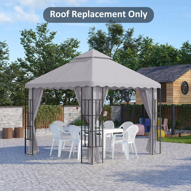 Toldo de Substituição para Pérgola 2,95x2,95 cm Cobertura de Substituição com Teto Duplo e 10 Orifícios de Drenagem Tecido de Poliéster para Pátio Jardim Cinza