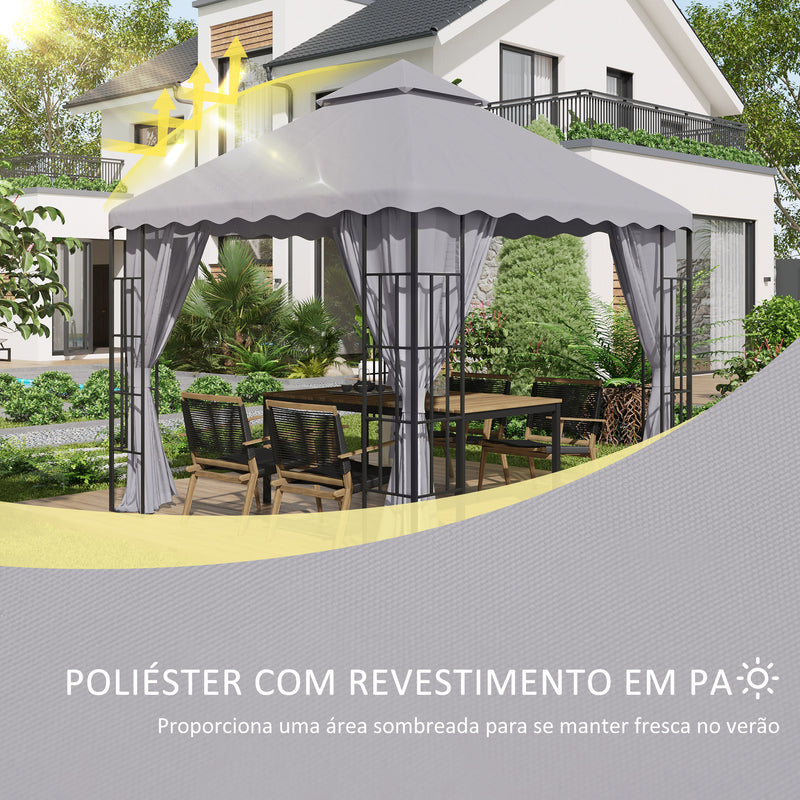 Toldo de Substituição para Pérgola 2,95x2,95 cm Cobertura de Substituição com Teto Duplo e 10 Orifícios de Drenagem Tecido de Poliéster para Pátio Jardim Cinza