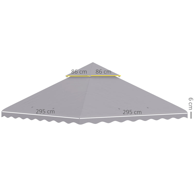 Toldo de Substituição para Pérgola 2,95x2,95 cm Cobertura de Substituição com Teto Duplo e 10 Orifícios de Drenagem Tecido de Poliéster para Pátio Jardim Cinza