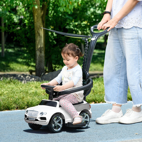 Carro Andador 3 em 1 Carro Andador com Licença Bentley Bentayga Carro Andador para Bebés de 12-36 Meses com Guiador e Capô Desmontáveis Música e Buzina Branco