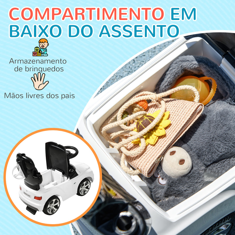 Carro Andador 3 em 1 Carro Andador com Licença Bentley Bentayga Carro Andador para Bebés de 12-36 Meses com Guiador e Capô Desmontáveis Música e Buzina Branco