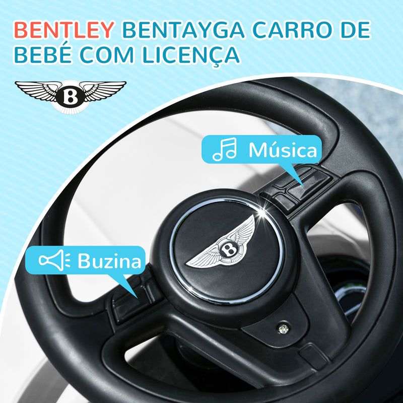 Carro Andador 3 em 1 Carro Andador com Licença Bentley Bentayga Carro Andador para Bebés de 12-36 Meses com Guiador e Capô Desmontáveis Música e Buzina Branco