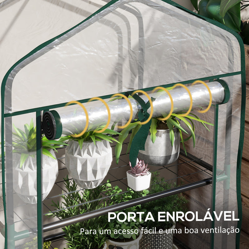 Estufa de Jardim de 3 Níveis Estufa de Terraço com 3 Prateleiras 1 Porta com Fecho de Correr para Cultivo de Plantas Flores Vegetais, 59x39x127 cm Transparente