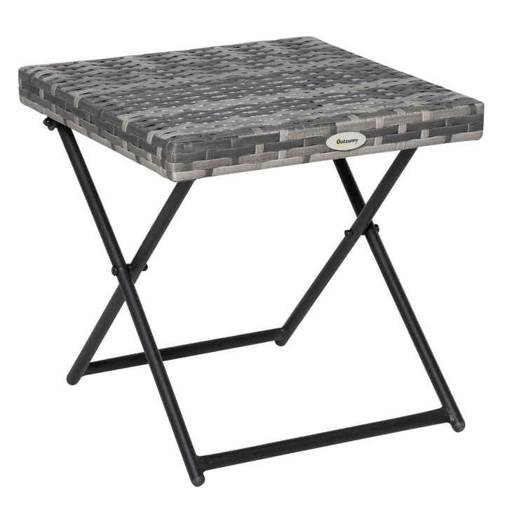 Mesa de Jardim em Vime Sintético Mesa de Terraço Exterior Dobrável com Pés Cruzados e Estrutura de Aço para Pátio Varanda 40x40x40 cm Cinza