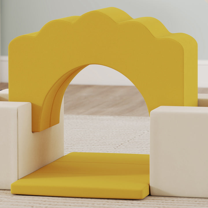 Conjunto de 7 Blocos de Espuma para Crianças Blocos de Psicomotricidade Figuras de Construção Brinquedo para Aprendizagem para Escalar e Rastejar Amarelo