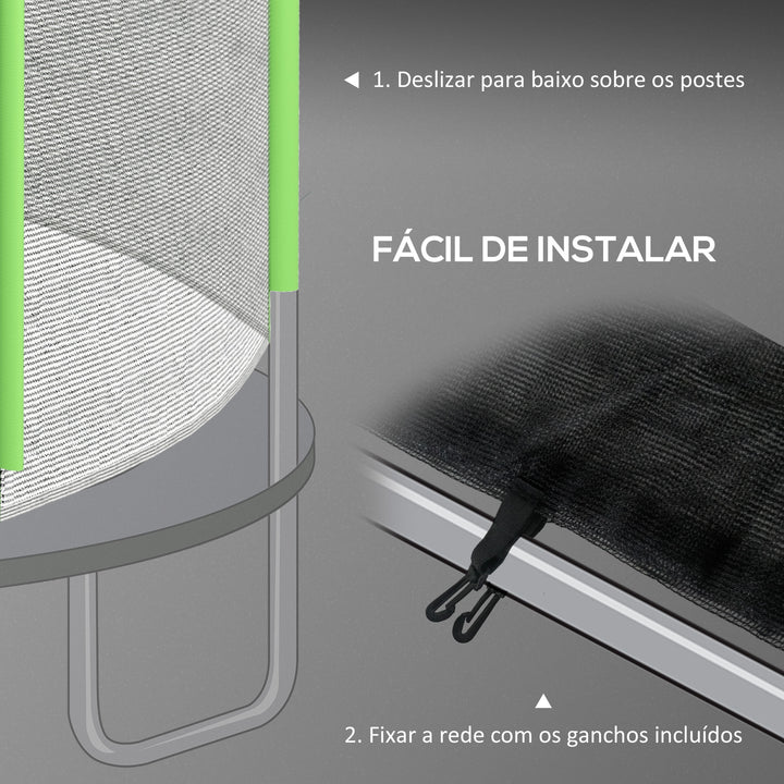 Rede de Segurança para Trampolim Ø305 cm Rede de Substituição de Trampolins para Exterior e Porta com Fecho de Correr para 6 Postes Verde