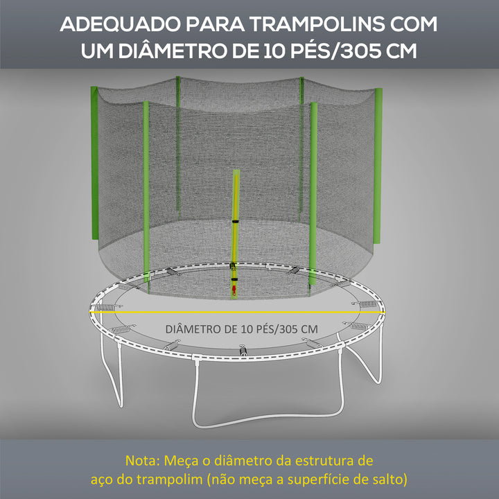 Rede de Segurança para Trampolim Ø305 cm Rede de Substituição de Trampolins para Exterior e Porta com Fecho de Correr para 6 Postes Verde
