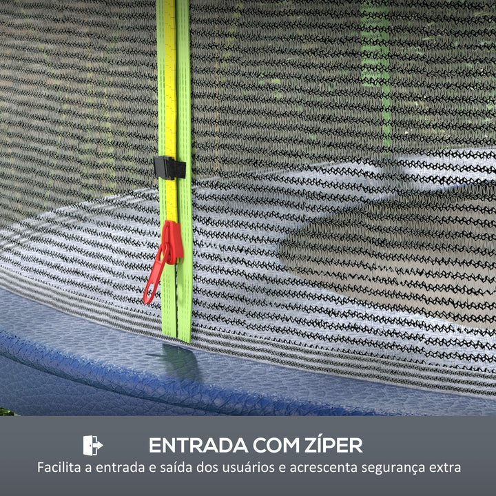 Rede de Segurança para Trampolim Ø305 cm Rede de Substituição de Trampolins para Exterior e Porta com Fecho de Correr para 6 Postes Verde