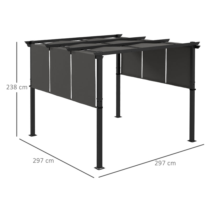 Pérgola de Jardim 3x3 m Pérgola para Exterior com Teto Retrátil Estrutura de Aço Impermeável e Anti-UV para Terraço Pátio Cinza Escuro