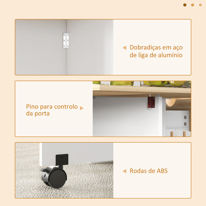 Mesa de Cozinha Dobrável Mesa de Sala de Jantar com Rodas Laterais Rebatíveis Gaveta e Prateleiras Mesa Dobrável para 2-4 Pessoas 120x72x75 cm Madeira e Branco